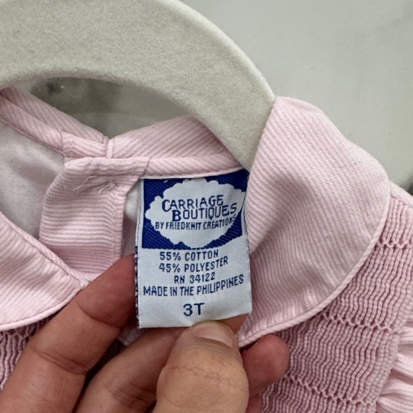 CARRIAGE BOUTIQUES Pink Smocked Embroidered Sleeveless Collared Girls Pink Dress - Picture 2 of 6